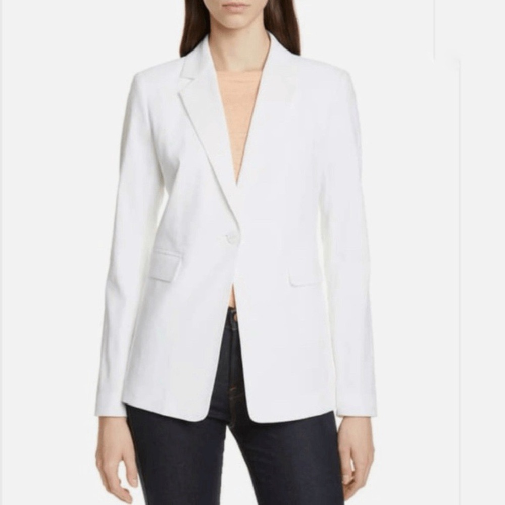 Nordstrom Signature Linen Blazer Size XL White One Button Spring Office Jacket